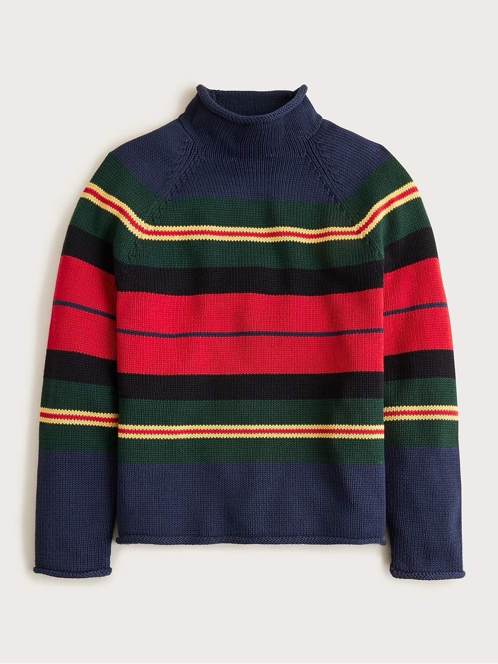 J.Crew Size L 1988 Rollneck™ Sweater in Cotton Rugby Stripe Navy Multi
